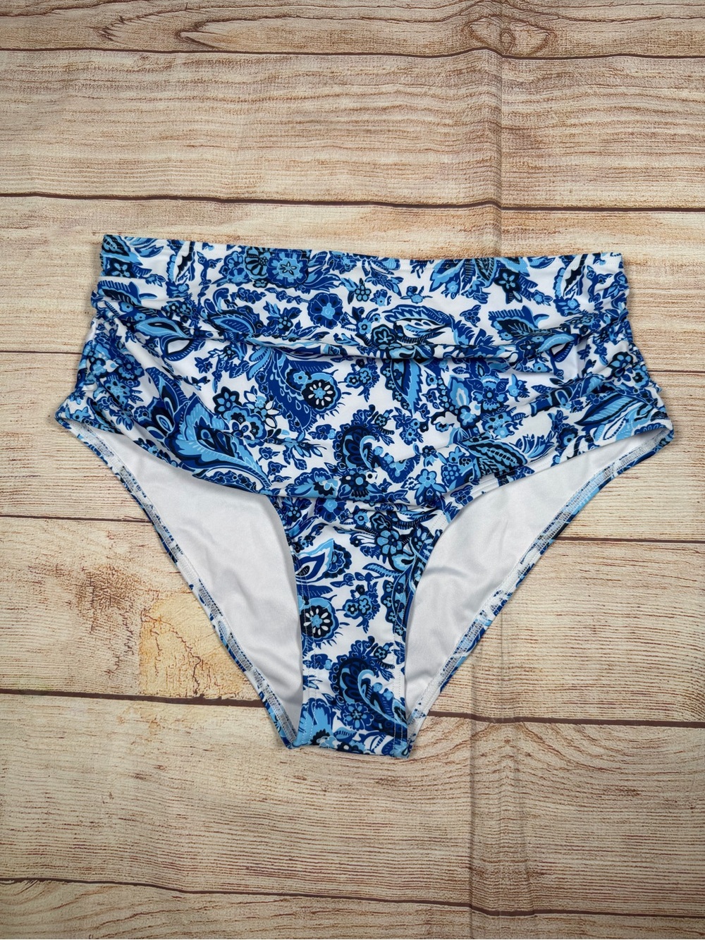 NWOT Hilor Blue Paisley High Waist Bikini Bottoms